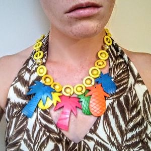 80s Wooden Tropical Statement Necklace